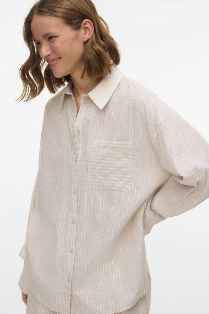 VMPAULINE LS SHIRT WVN GA 10324604 SILVER LINING/SNOW WHITE